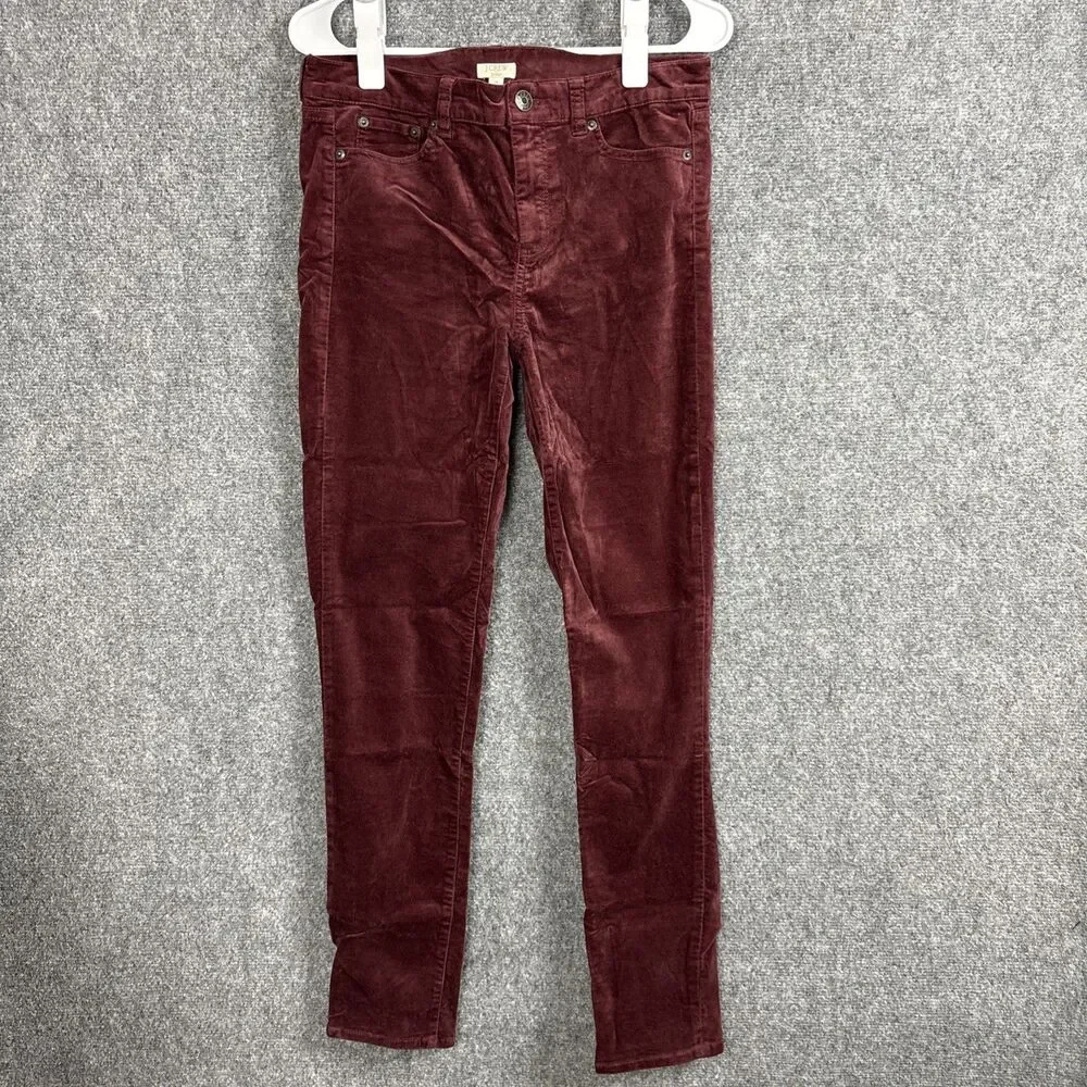 J.CREW Pants Womens Size 28 Plum Burgundy Velvet Skinny Fall Winter Staple